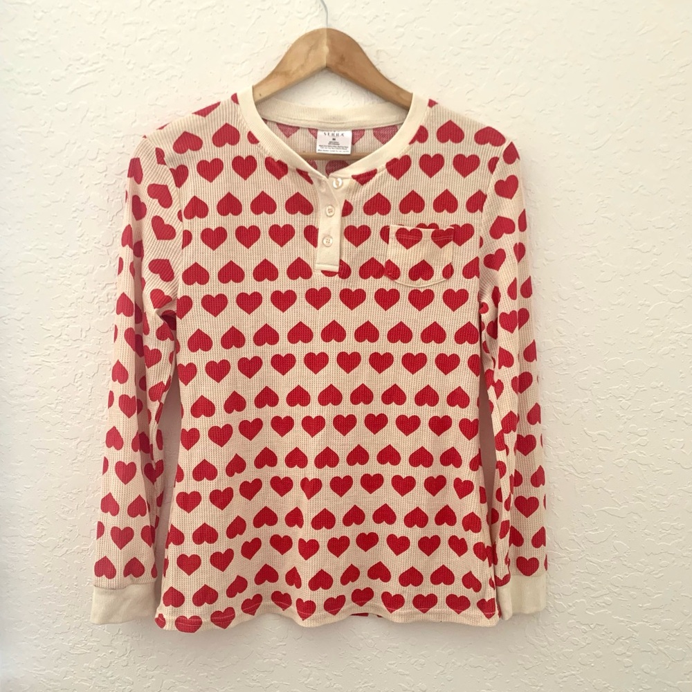 Heart Print Henley Red Hearts Top - Picture 3 of 10